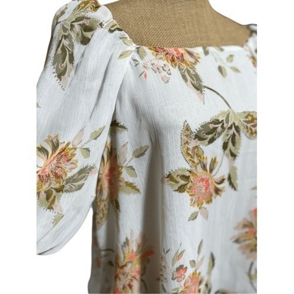Cato Womens Off the Shoulder Blouse XL Floral White Boho Peasant Sheer Flowy Top - Picture 9 of 9
